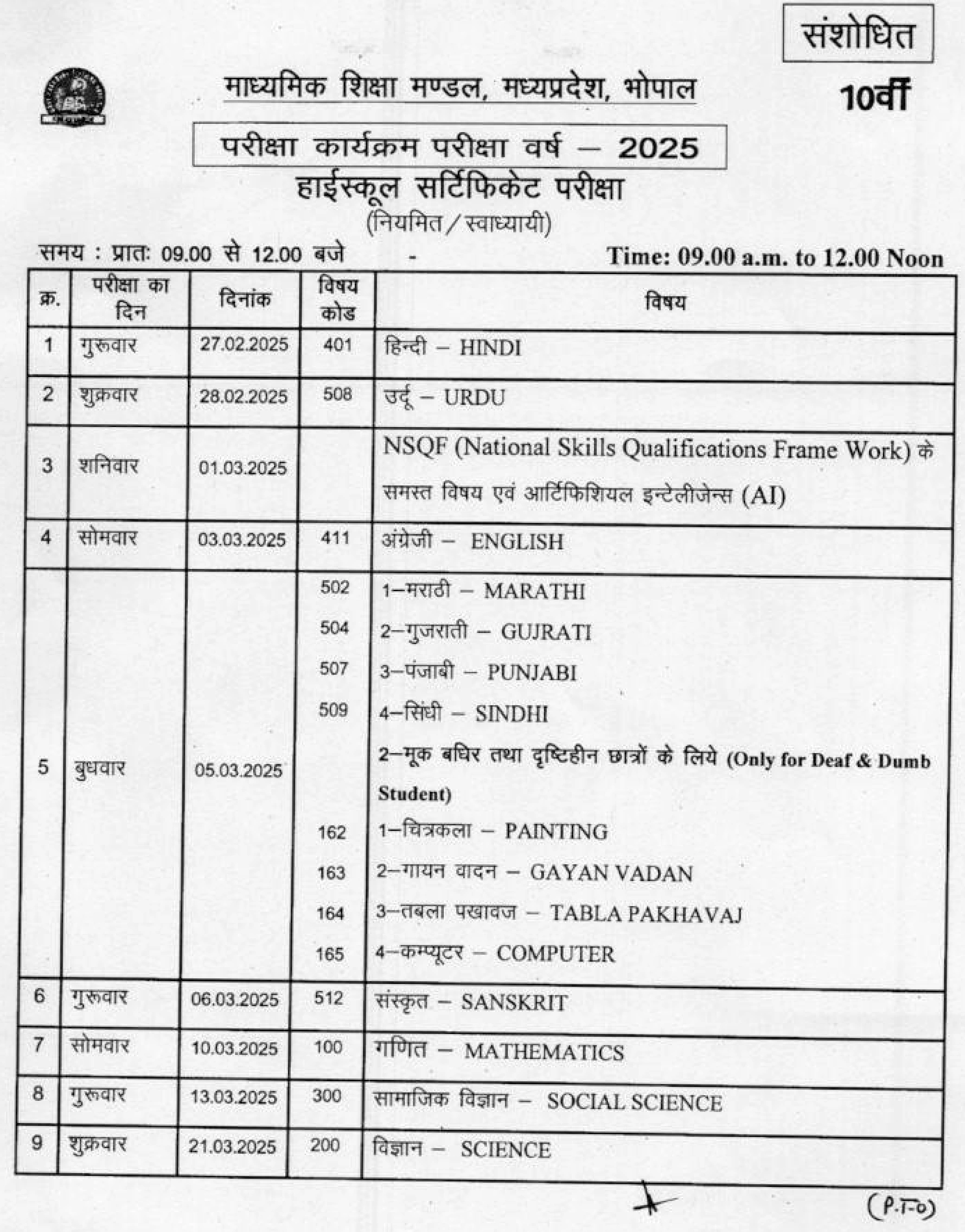 MP Board 10th Time Table 2025, MP Board 10th Time Table 2025 PDF, MP Board 10th Time Table 2025 PDF Download, MP Board Time Table 10th 2025, MP Board Time Table 2025 Class 10th, 10th MP Board Time Table 2025