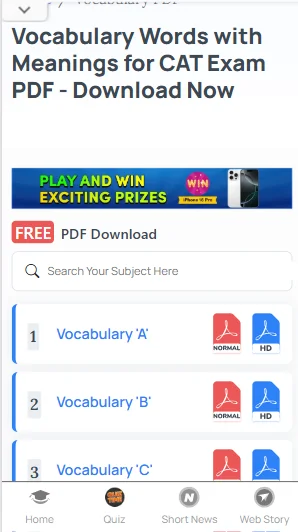 English Vocabulary words for CAT PDF download