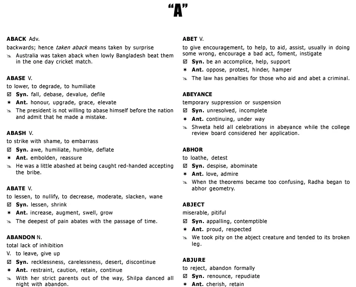 Alphabet-Wise Vocabulary Words For CAT Exam