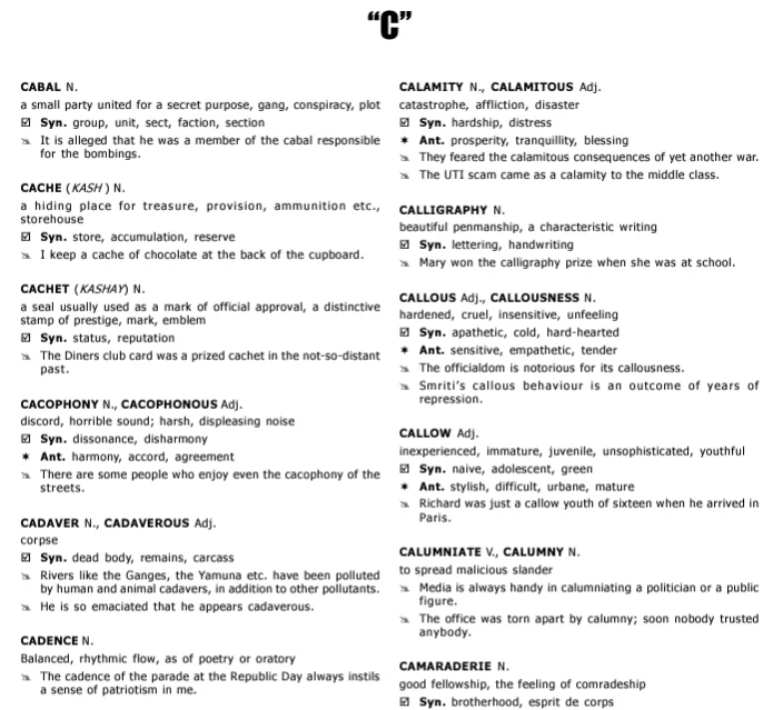 Vocabulary words for CAT exam