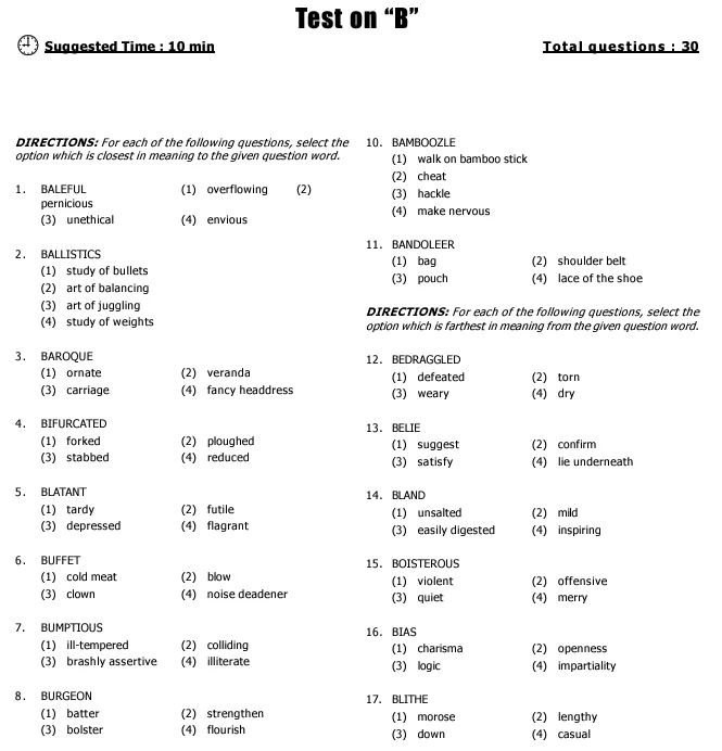 Free CAT Vocabulary Test Series PDF