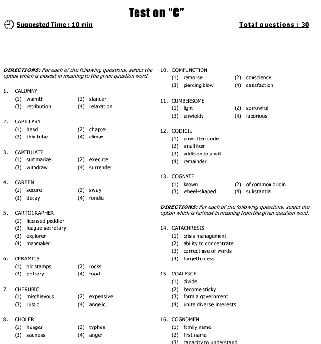 Free CAT Vocabulary Test Series Download