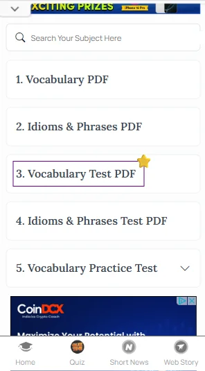 Objective Test on CAT Vocabulary PDF