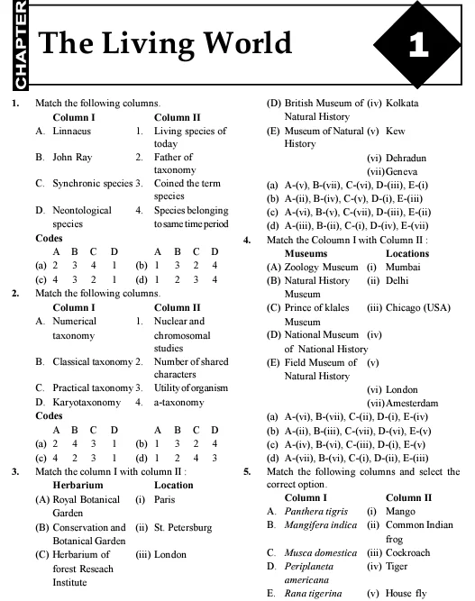 NEET matching-based questions
