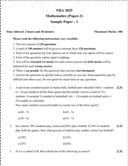 NDA Sample Paper 2025