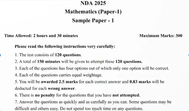 NDA exam sample paper