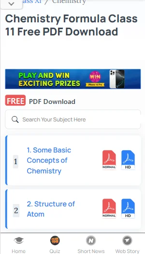 Chemistry formulas class 11 PDF