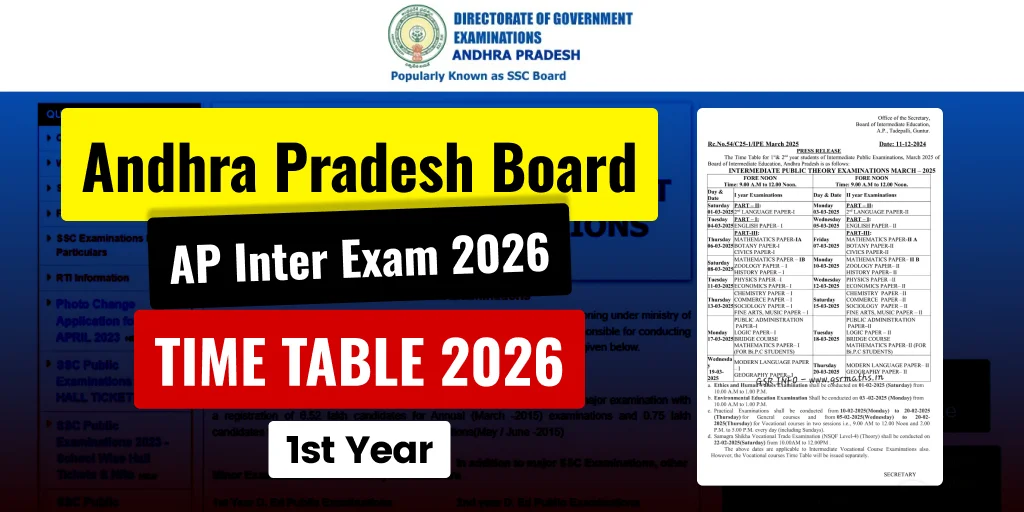 AP Inter Exam Time Table 2026