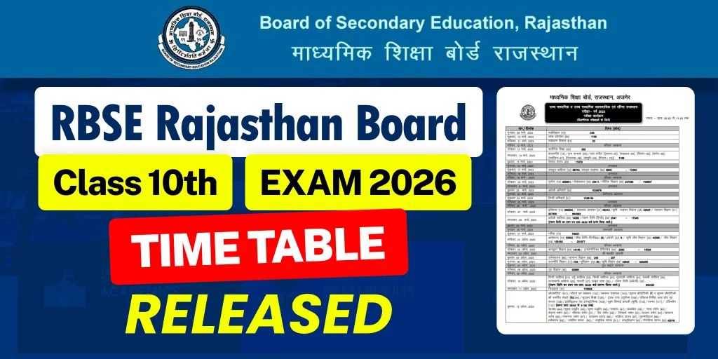 RBSE 10th Time Table 2026