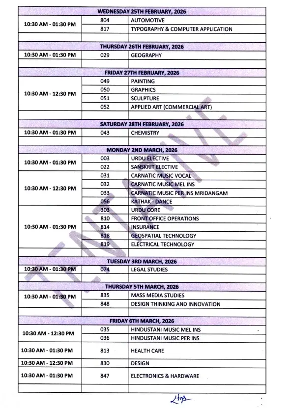 CBSE Class 12 Date Sheet 2026