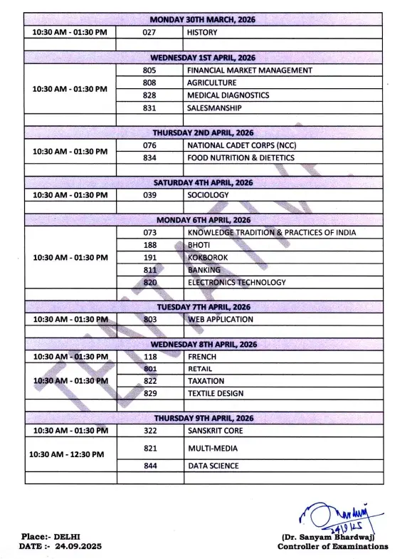 CBSE Class 12 Date Sheet 2026