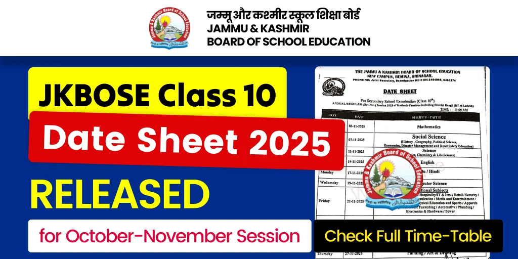 JKBOSE Class 10th Date sheet 2025