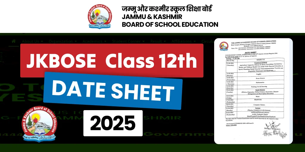JKBOSE 12th Class Date Sheet 2025