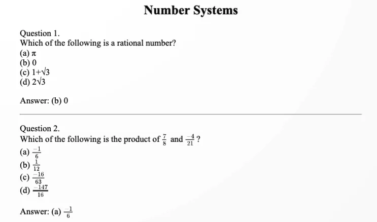 CBSE Class 9 MCQ Questions for Mathematics
