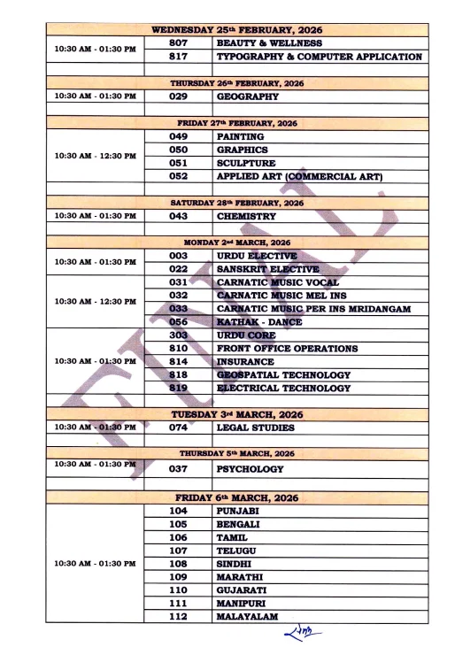 CBSE Class 12 Date Sheet 2026
