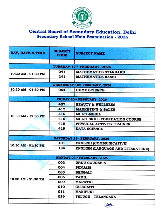 CBSE Class 10 Date Sheet 2026? 