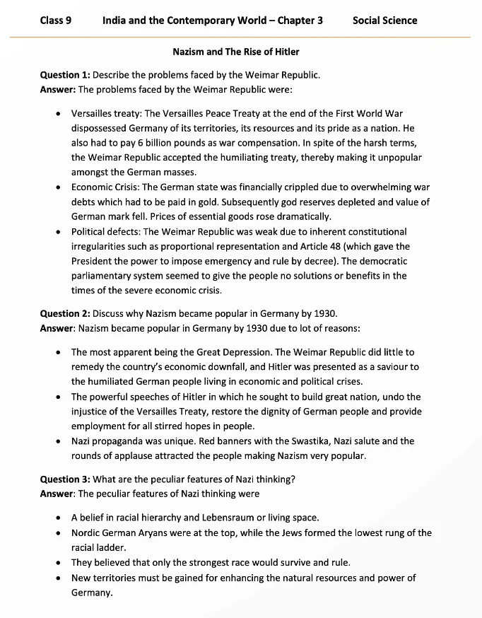 NCERT Solutions for Class 9 Social Science History (India and the Contemporary World - I)