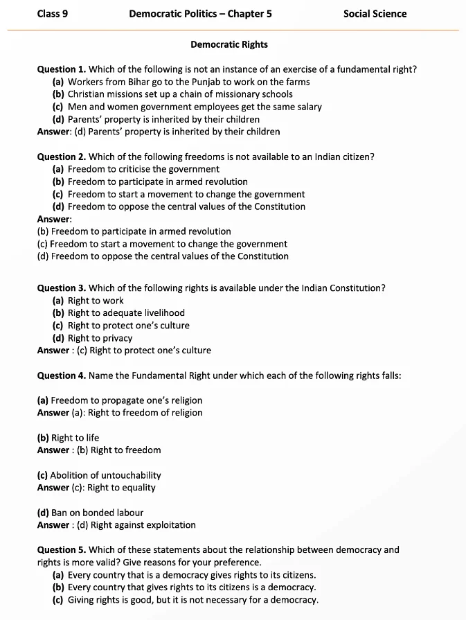 NCERT Solutions for Class 9 Social Science Civics (Democratic Politics - I)