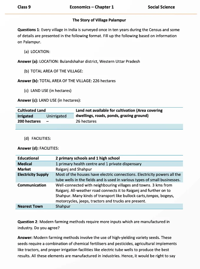 NCERT Solutions for Class 9 Social Science Economics