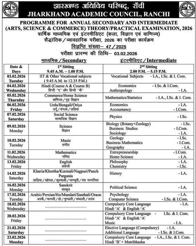 JAC 12th Exam Date 2026 