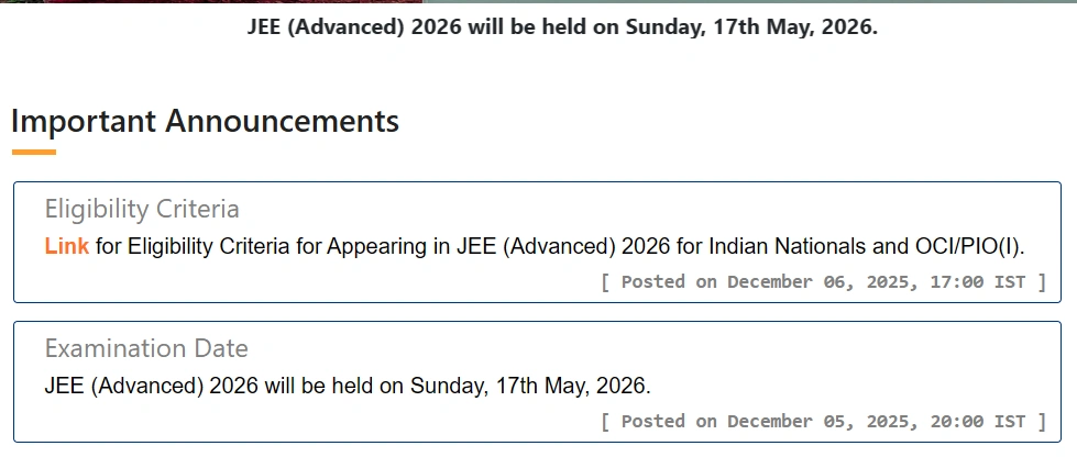 JEE Advanced 2026 date