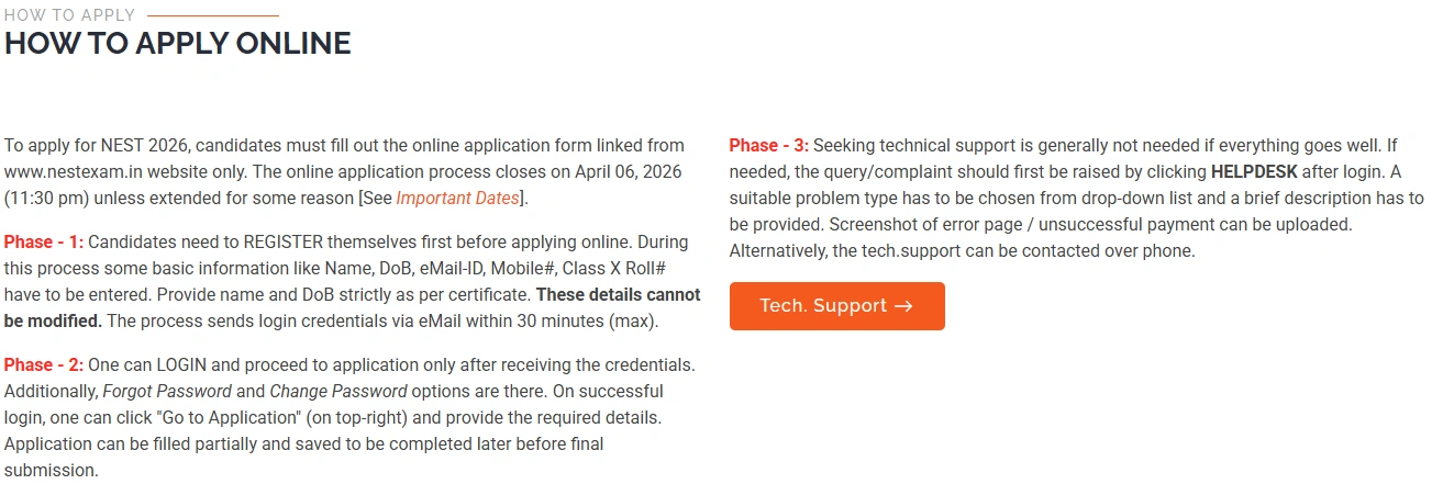 NEST 2026 registration process