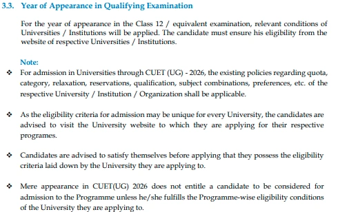 CUET UG 2026 Eligibility