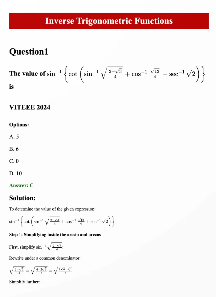 Mathematics VITEEE Previous Year Question Papers