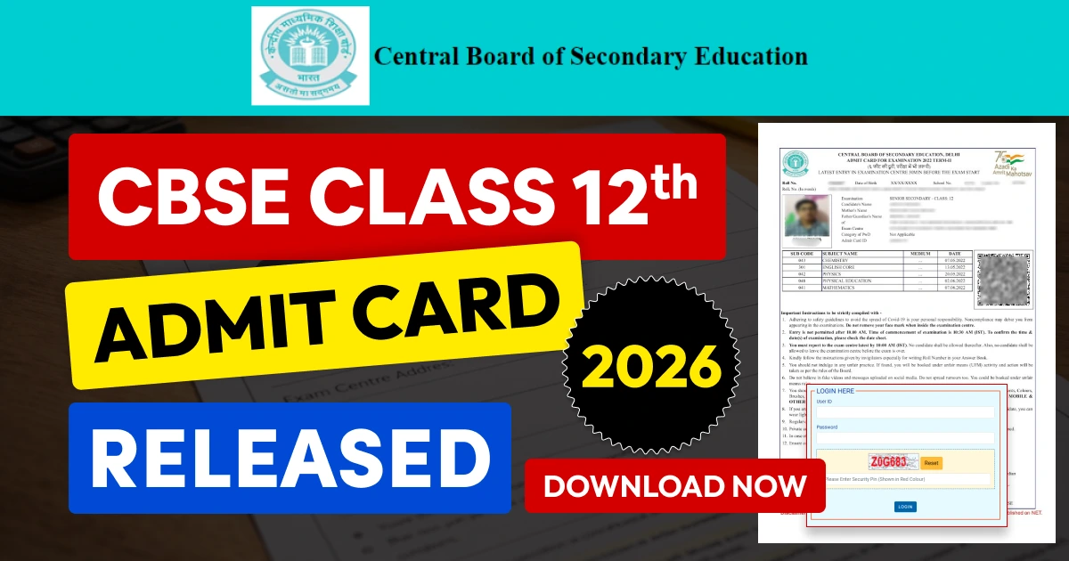CBSE Admit Card 2026 for Class 12, CBSE Admit Card 2026 for Class 12 Download, Class 12 CBSE Admit Card 2026, CBSE Admit Card 2026 for Class 12 PDF