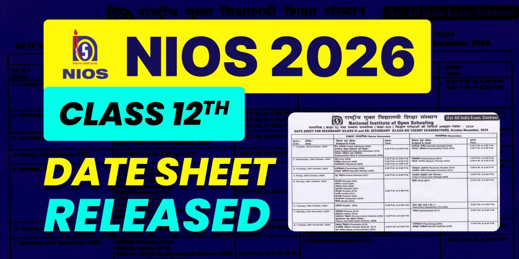 NIOS Date Sheet 2026 Class 12