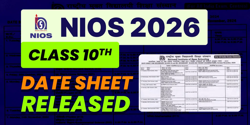 NIOS Date Sheet 2026 Class 10
