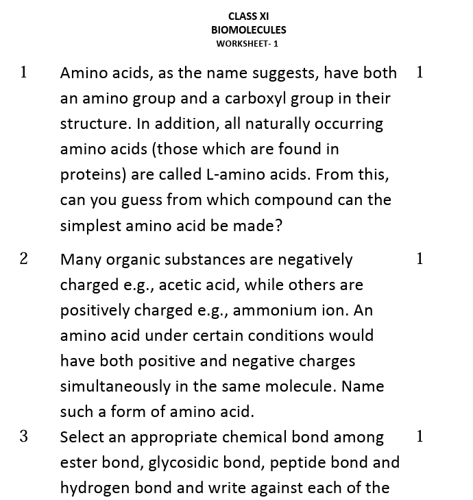 CBSE worksheets for Class 11