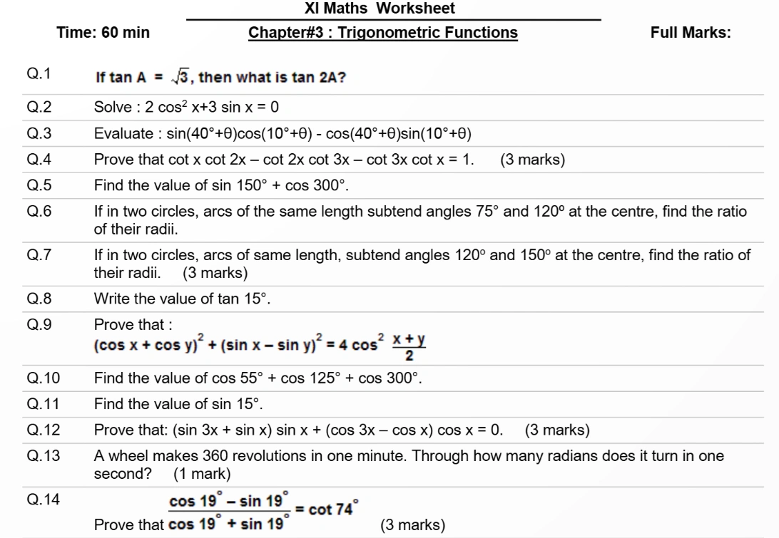 CBSE Class 11 worksheets 2027