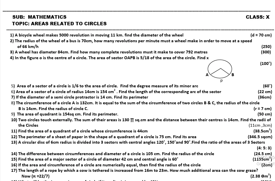 worksheet for Class 10 PDF download free