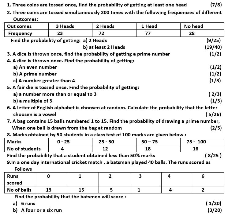 Class 9th Maths worksheets PDF