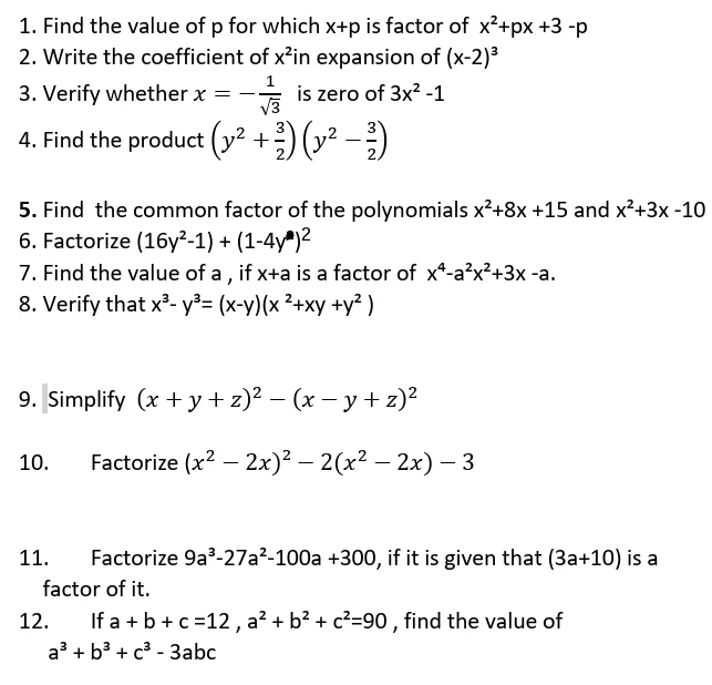 Class 9 Maths worksheets