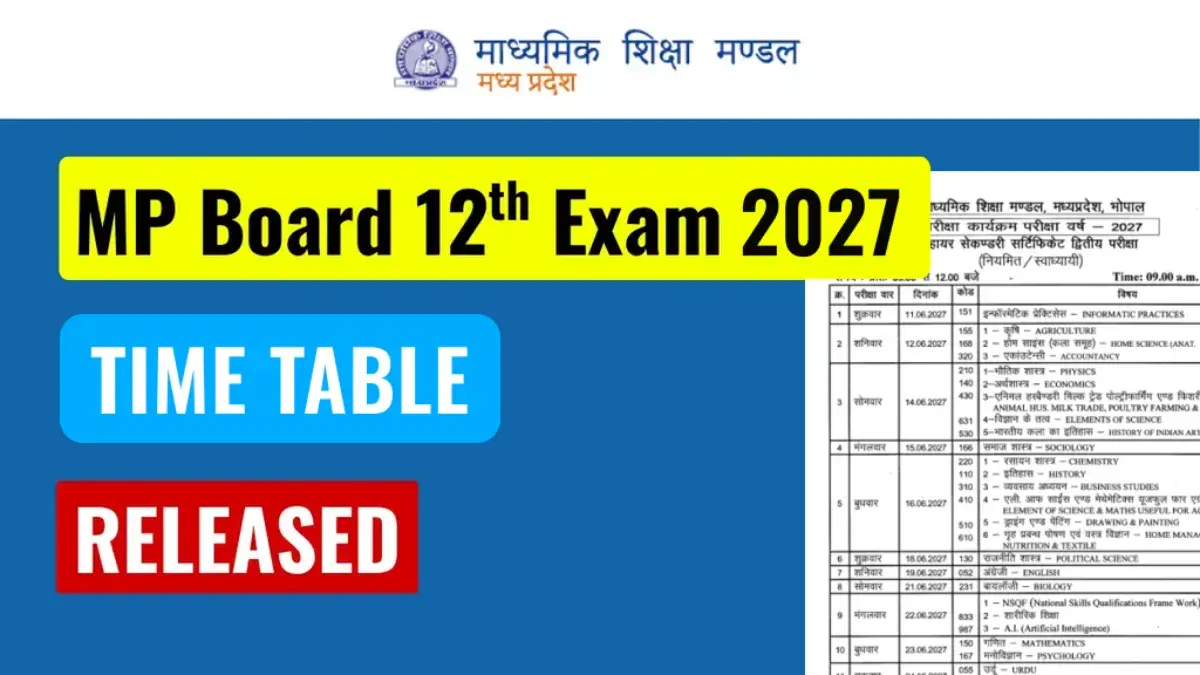 MP Board Time Table 2027