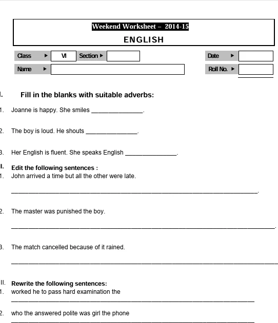 CBSE worksheets for Class 6