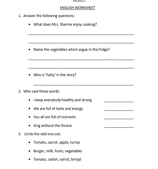 worksheets for Class 2