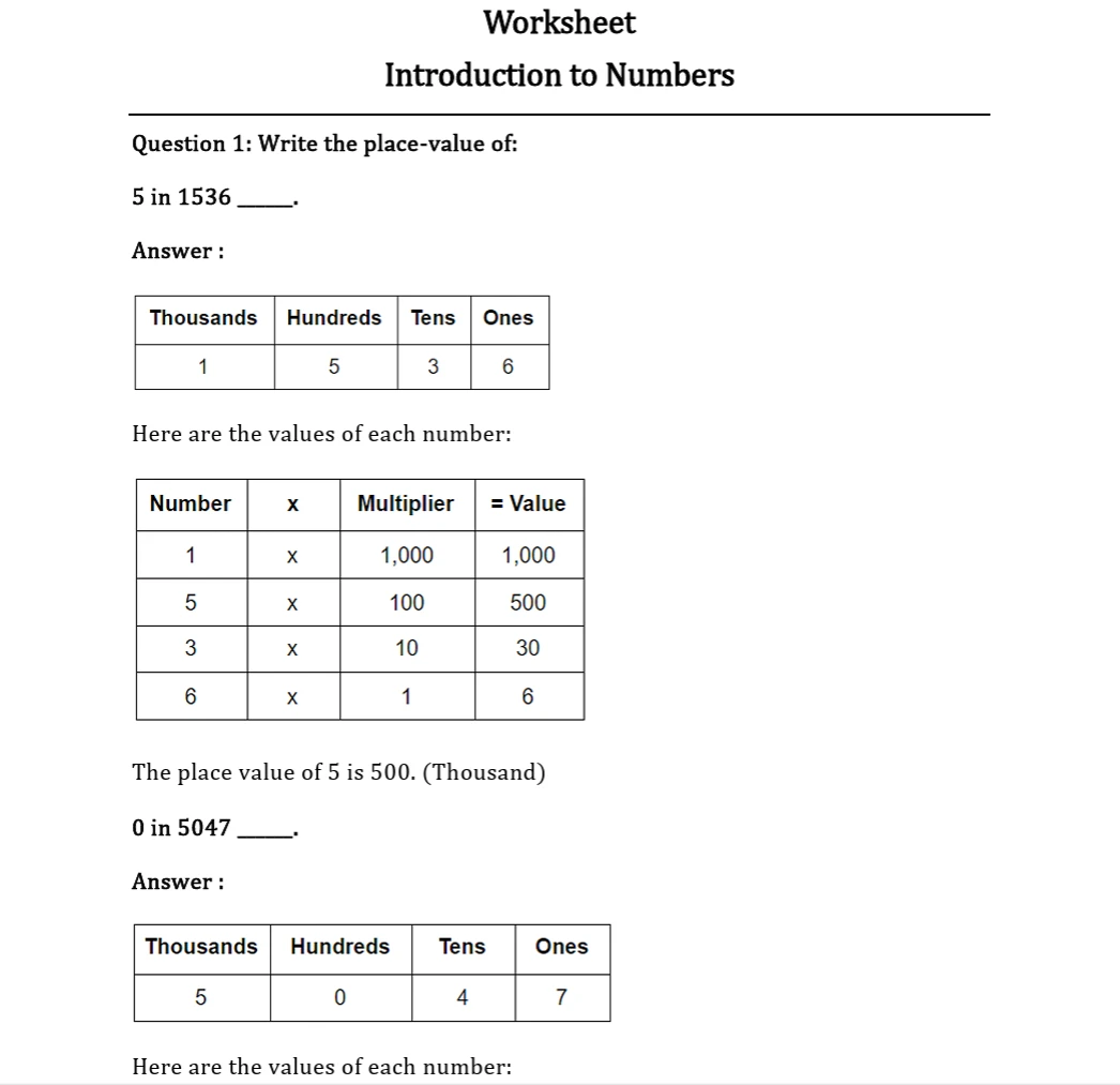worksheets for Class 4