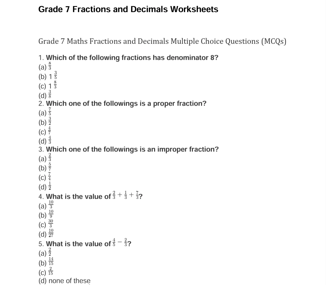 CBSE Class 7 Maths worksheets 2027