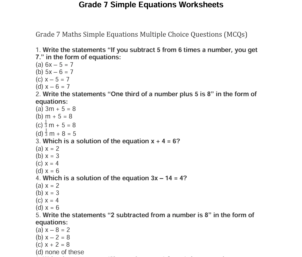 Grade 7 Maths worksheets