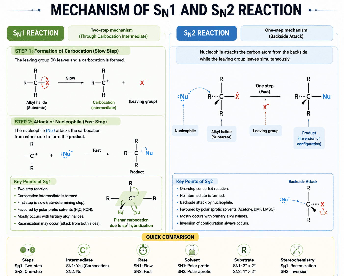 Mechanism of SN1 and SN2 Reaction