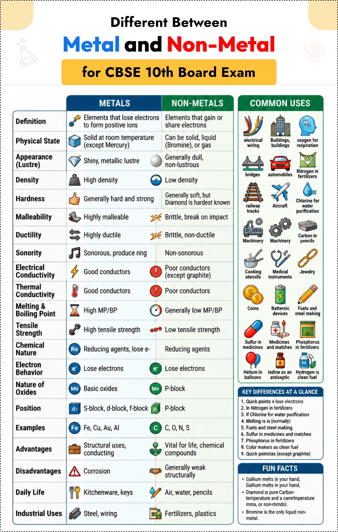 Difference Between Metals and Non-Metals