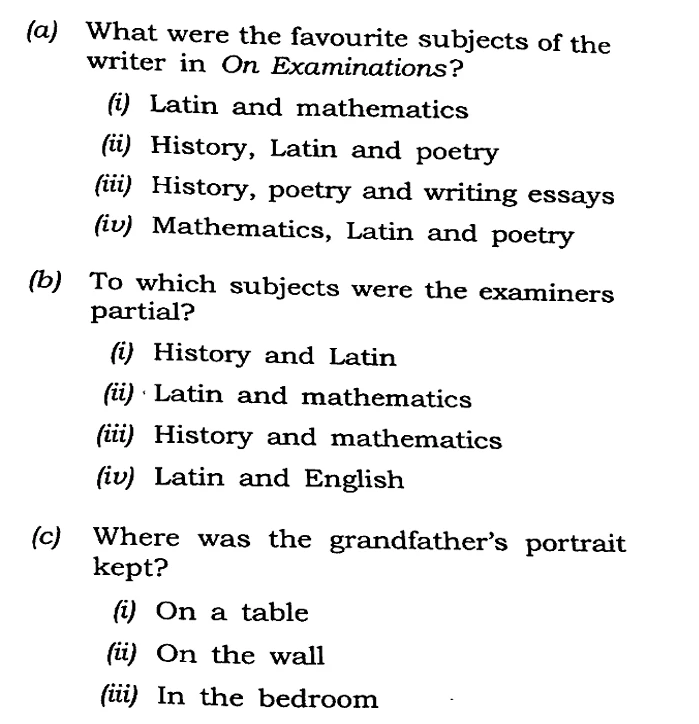 Odisha Board Plus Two previous year papers English question paper with MCQs based on On Examinations