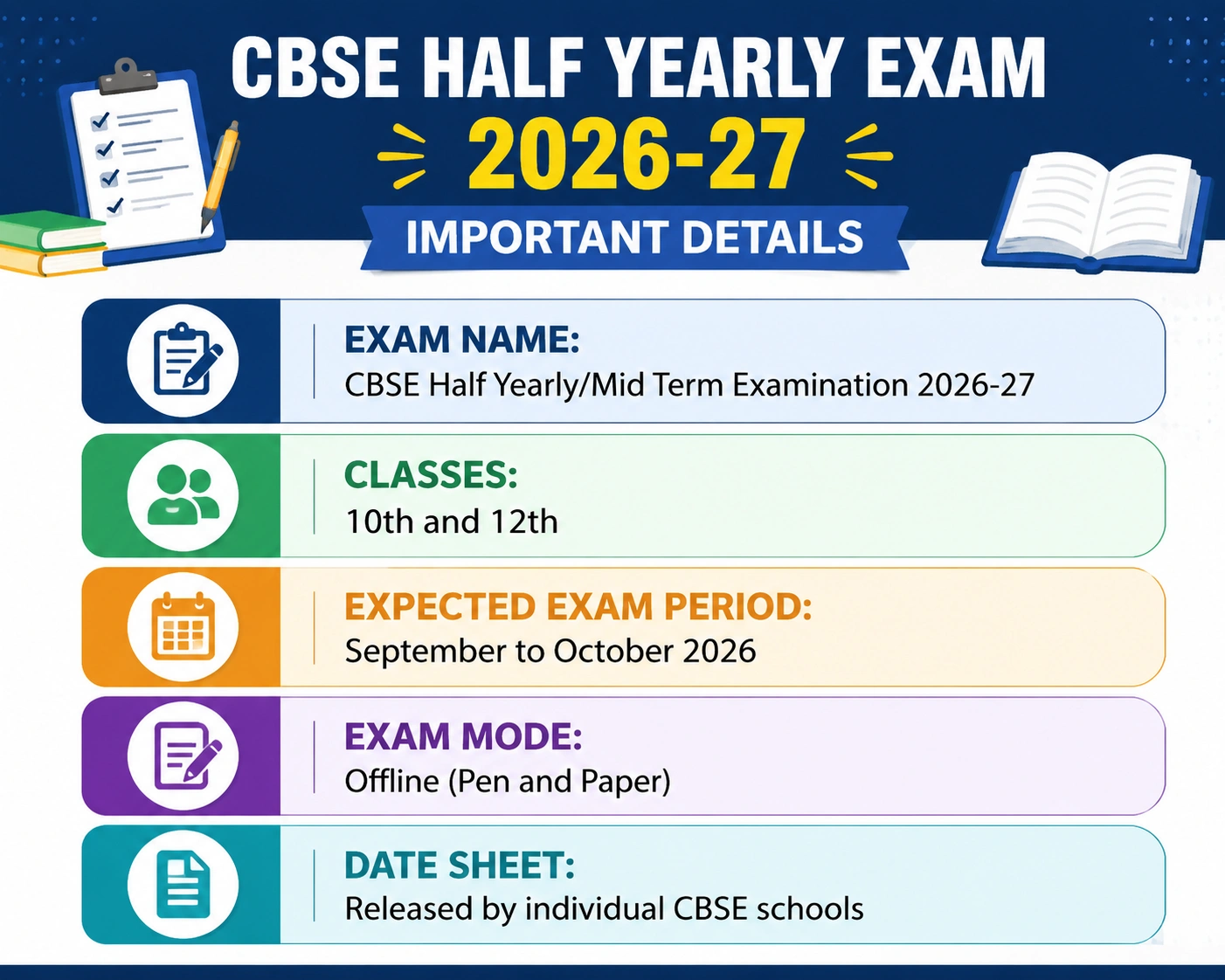 CBSE Half Yearly Exam Date Sheet 2026-27