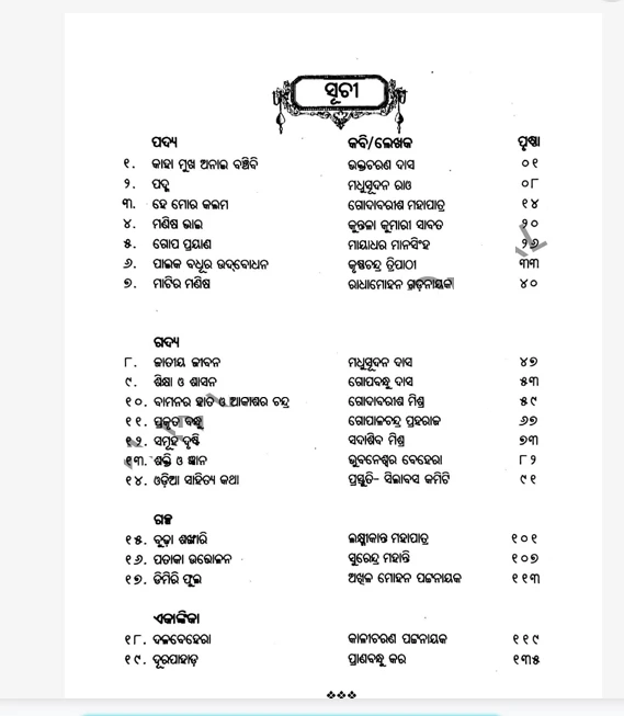 Odisha Board Class 9 books contents page listing chapters, authors, and page numbers.
