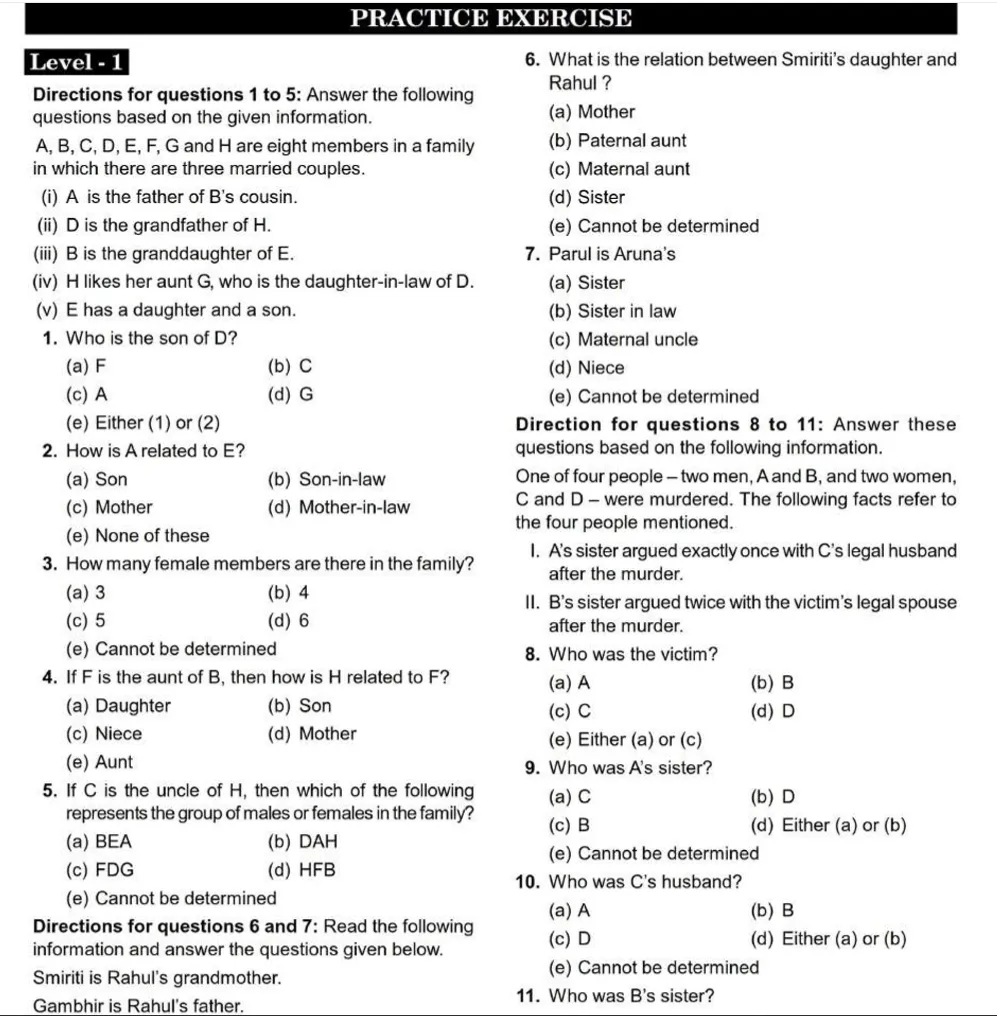 Logical Reasoning important Questions for cat