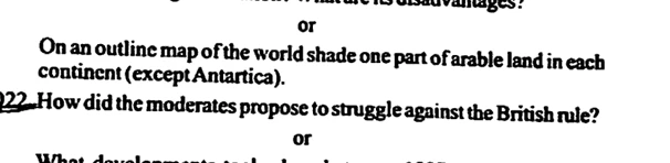 JKBOSE 8th Social Science question paper featuring questions on the distribution of arable land and the Moderate leaders’ methods of struggle against British rule.