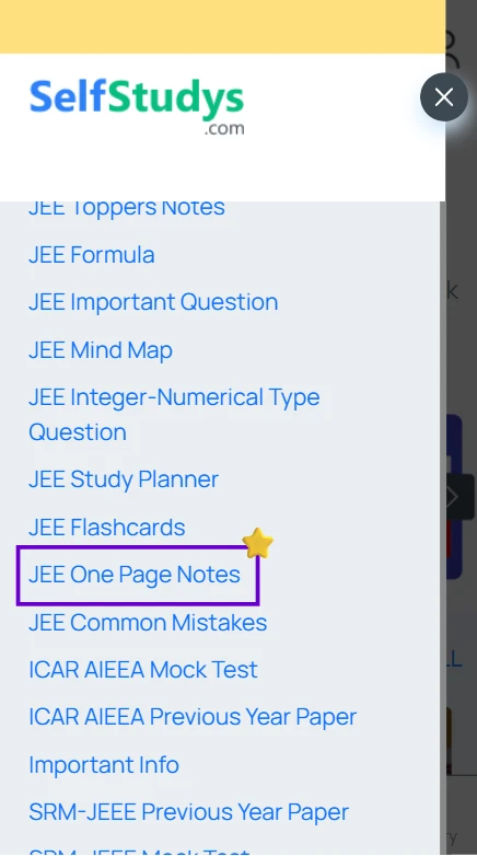 JEE one page notes PDF free download